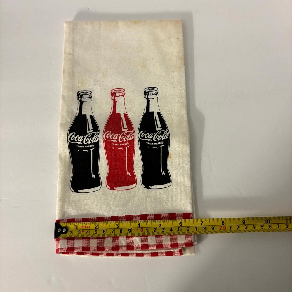 Coca-Cola Kitchen Tea Towel 25x13 Red Gingham Coke Bottles Retro - Picture 5 of 6